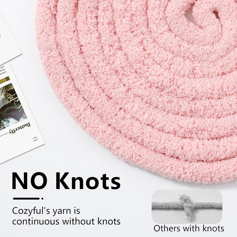 Cozyful خيوط سميكة للحياكة اليدوية - خيوط شنيلا سميكة #10، خيوط سميكة كبيرة لجعل الكروشيه، خيوط بطانية سميكة للغاية، 8 كرات (25 ياردة 8 أونصات لكل كرة)، وردي - Image 4